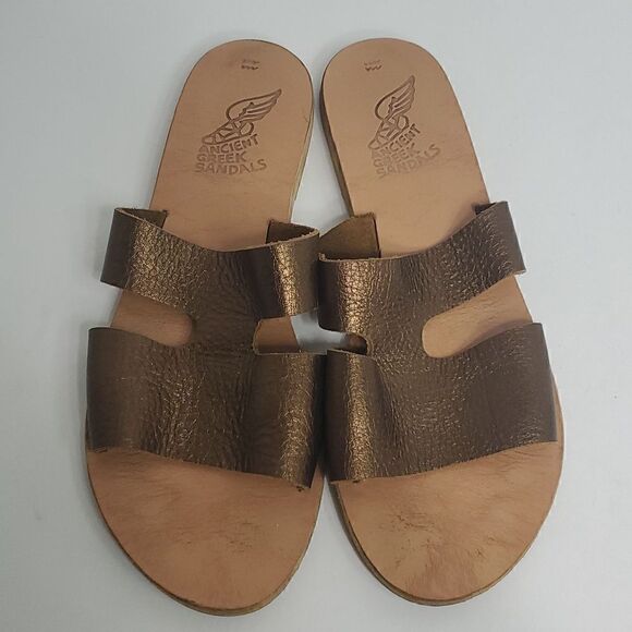 Ancient Greek Sandals Apteros Metallic Bronze Flat Sandals Women's Size 42 - Picture 6 of 10